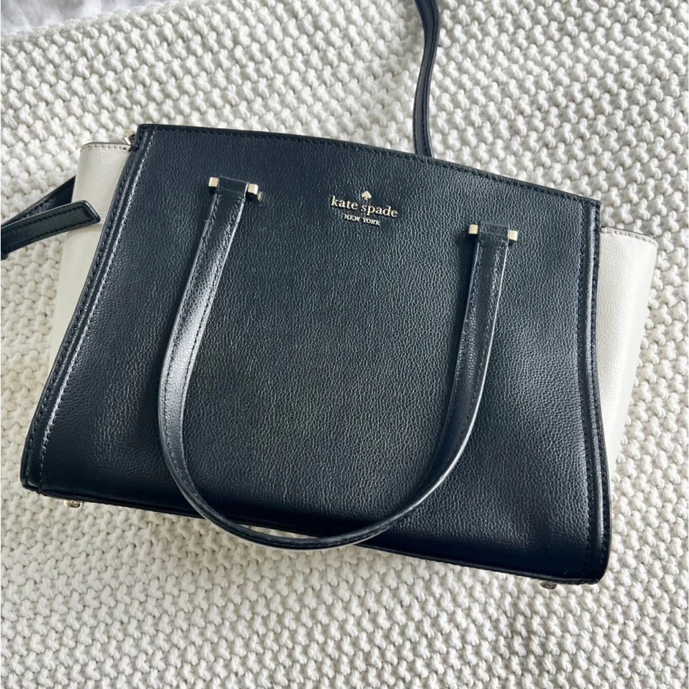 kate spade Black and White Leather Satchel with Gold Hardware